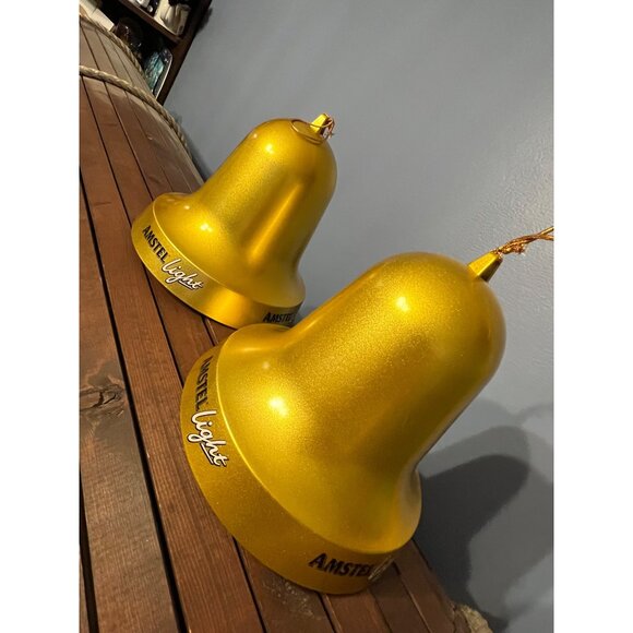 Vintage Amstel Light Metallic Gold Giant Plastic Bell Ornament Set of 2 RARE - Picture 5 of 9